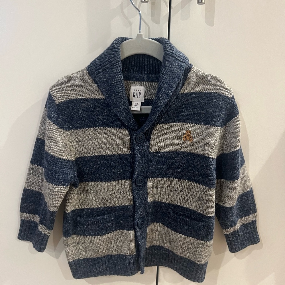 Baby GAP Blue/Gray Striped Cardigan
